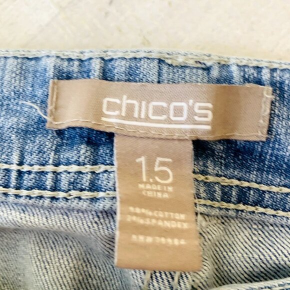 Chicos Womens Jeans Cropped Stretch Denim Embroidered Size 1.5 | M | 10 - Picture 11 of 15